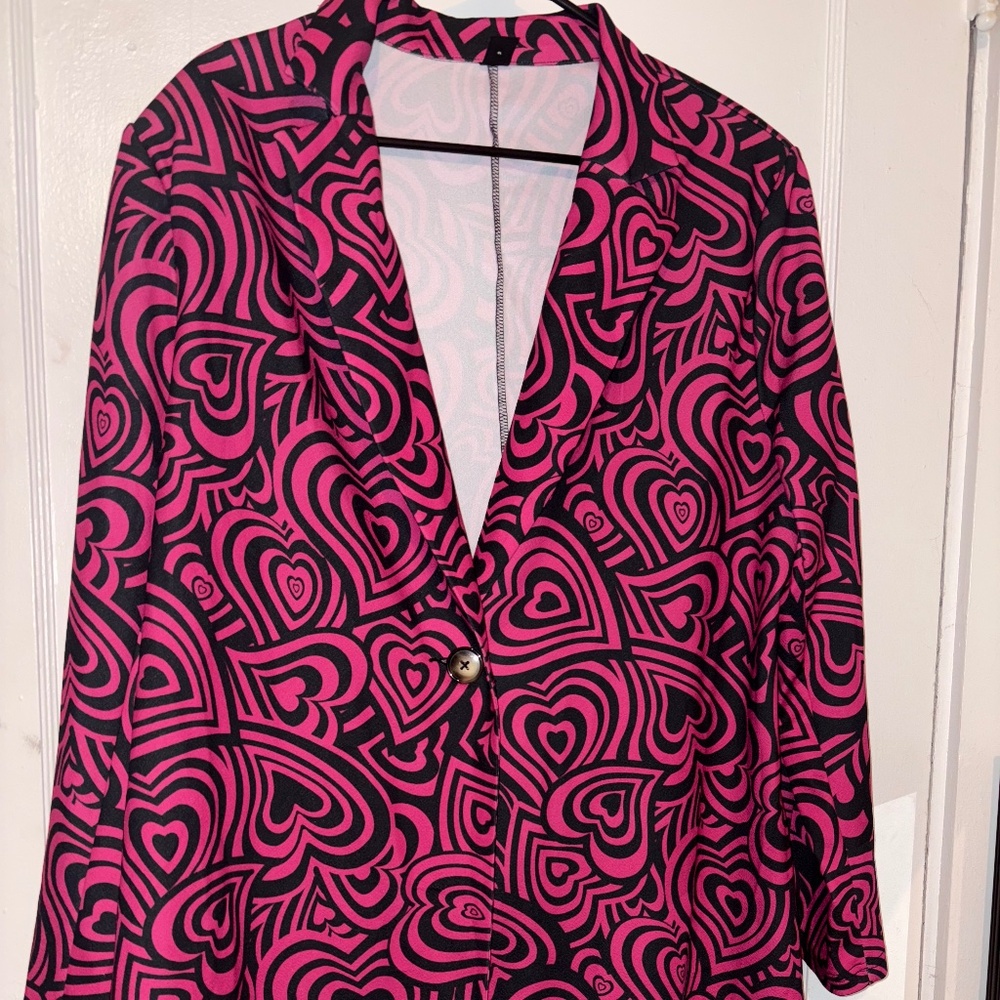 SHEIN pink hearts oversized blazer